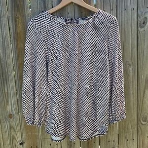 EUC Pink Black and White Print Long Sleeve Blouse